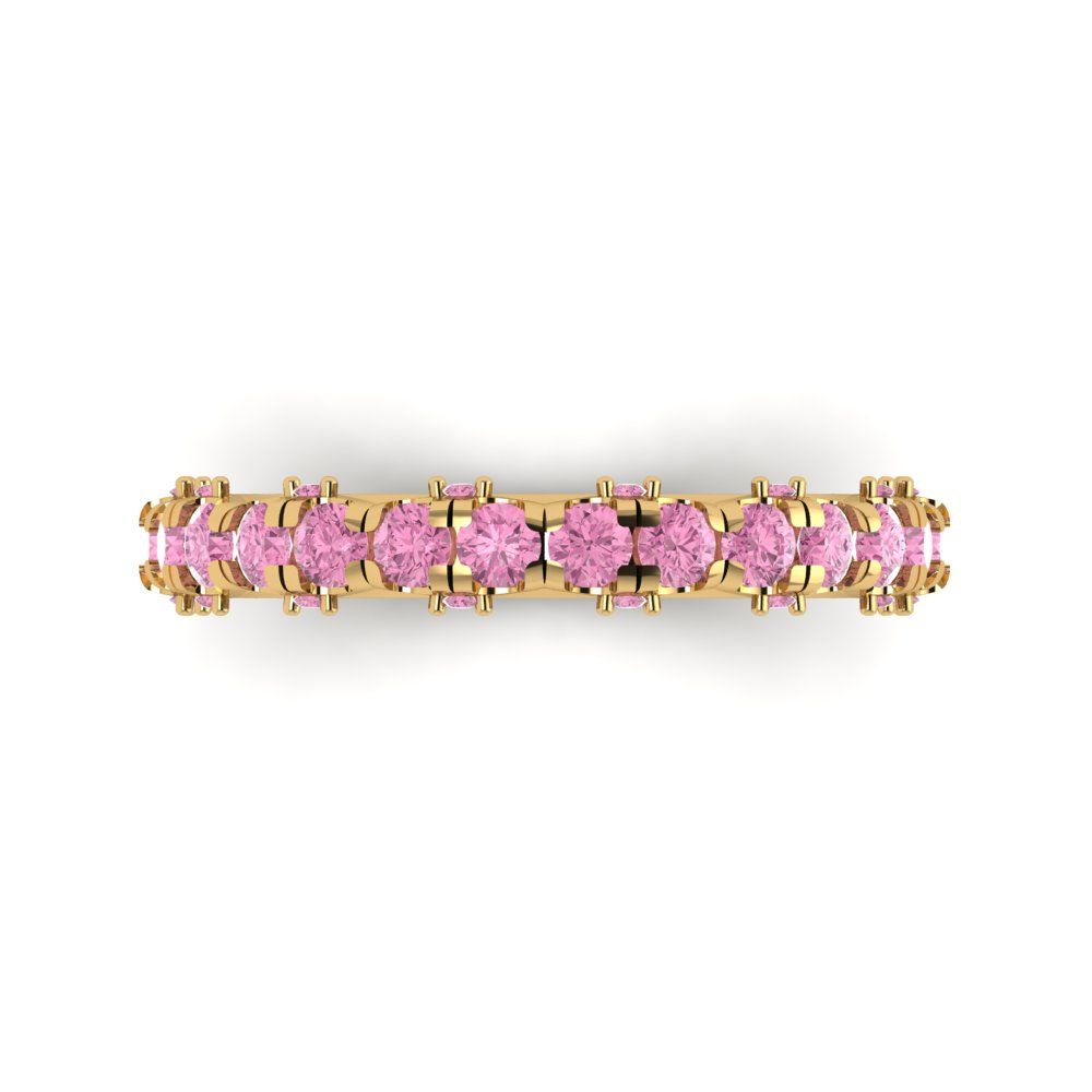 3.13 cttw Simulated Pink Diamond Round Cut Yellow Gold Eternity Wedding Band