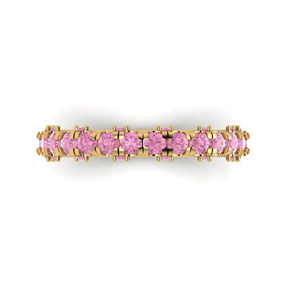 3.13 cttw Simulated Pink Diamond Round Cut Yellow Gold Eternity Wedding Band