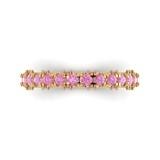 3.13 cttw Simulated Pink Diamond Round Cut Yellow Gold Eternity Wedding Band