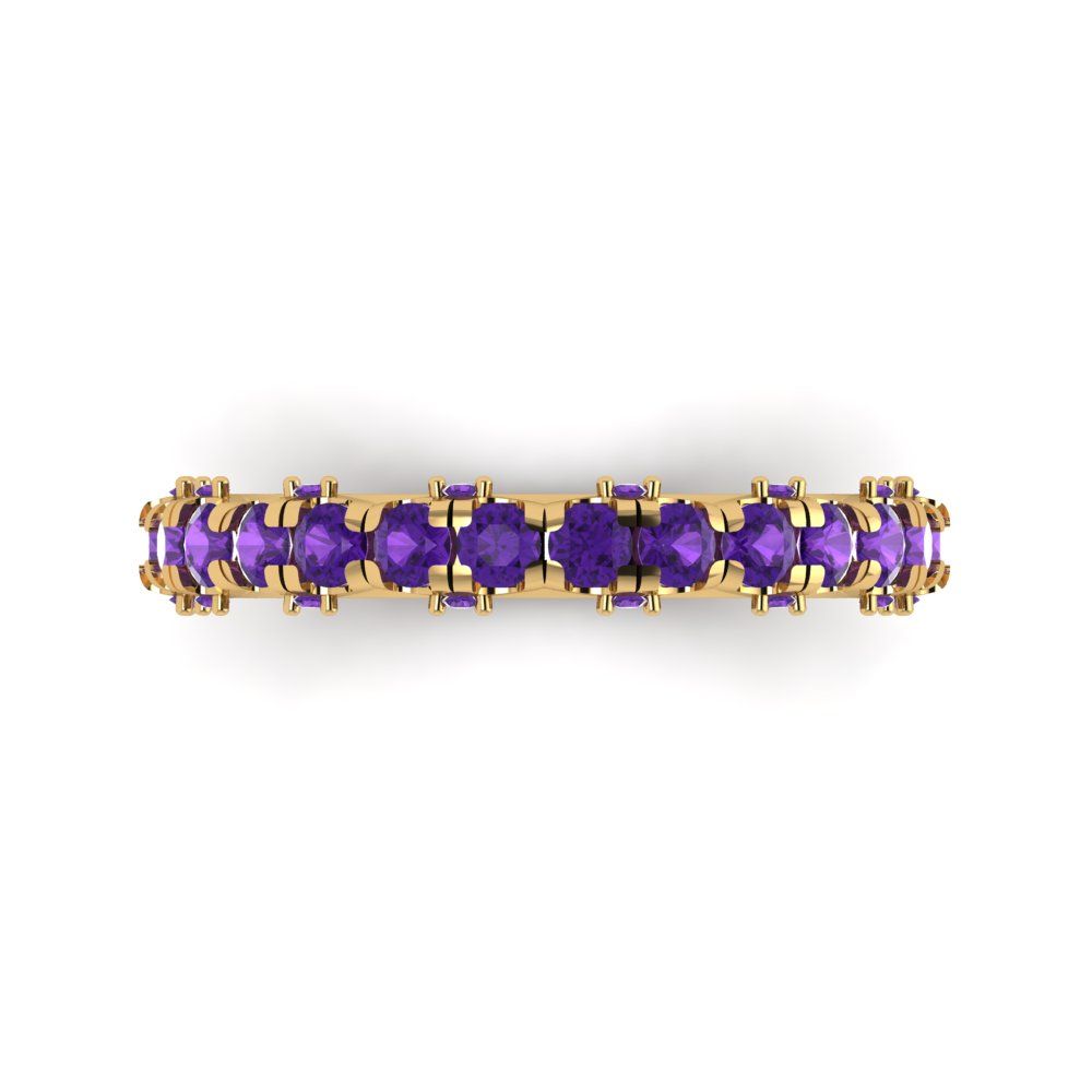 3.13 cttw Natural Amethyst Round Cut Yellow Gold Eternity Wedding Band