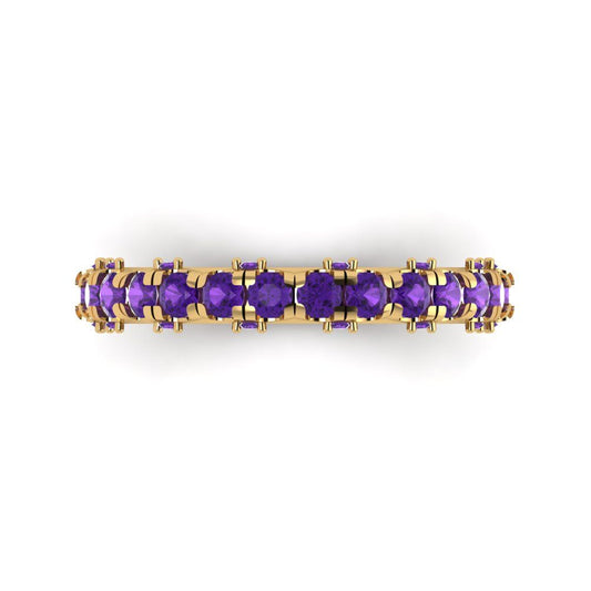 3.13 cttw Natural Amethyst Round Cut Yellow Gold Eternity Wedding Band