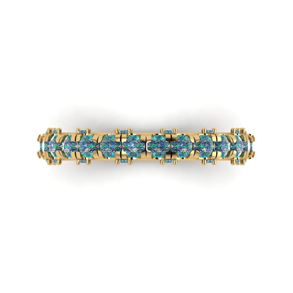 3.13 cttw Blue Moissanite Round Cut Yellow Gold Eternity Wedding Band