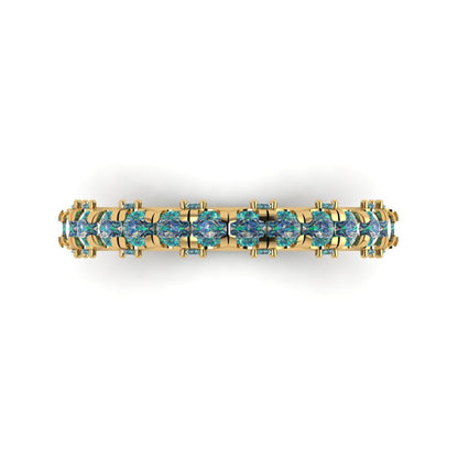 3.13 cttw Blue Moissanite Round Cut Yellow Gold Eternity Wedding Band