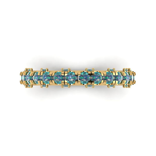3.13 cttw Blue Moissanite Round Cut Yellow Gold Eternity Wedding Band