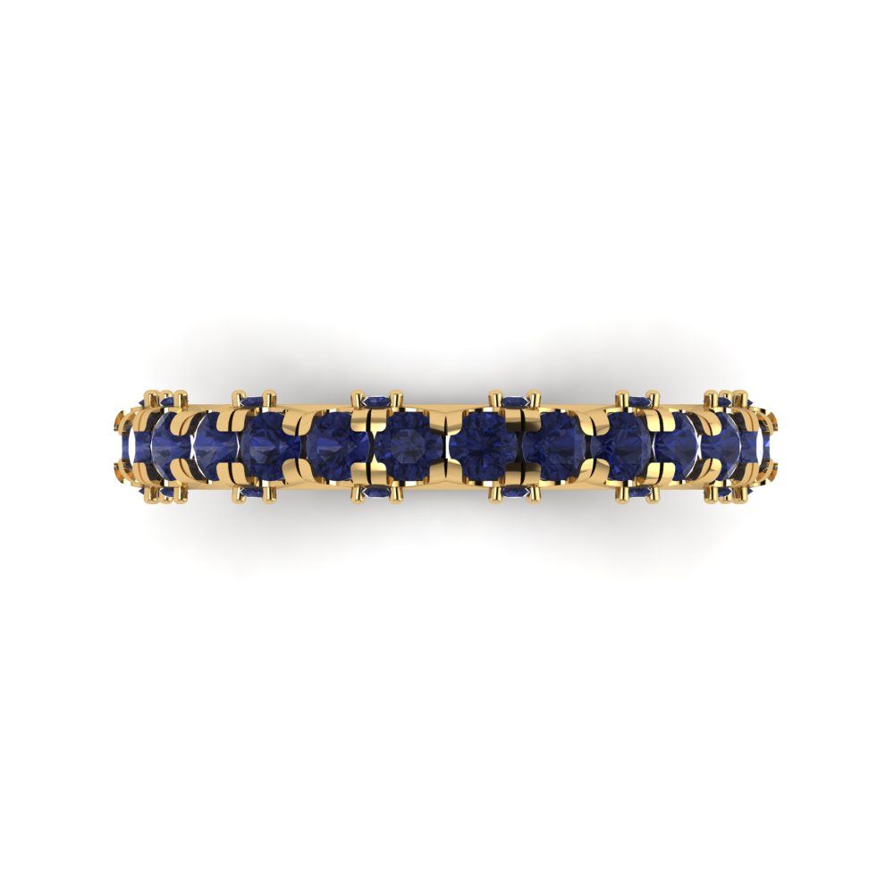3.13 cttw Simulated Blue Sapphire Round Cut Yellow Gold Eternity Wedding Band