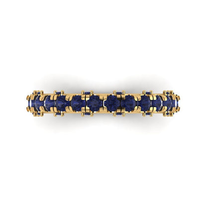 3.13 cttw Simulated Blue Sapphire Round Cut Yellow Gold Eternity Wedding Band