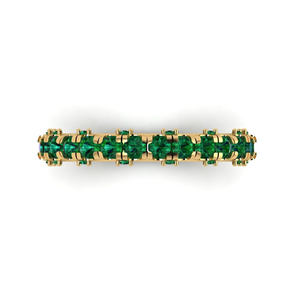 3.13 cttw Simulated Emerald Round Cut Yellow Gold Eternity Wedding Band