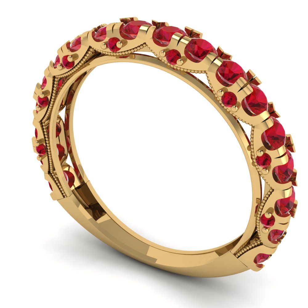 3.13 cttw Simulated Ruby Round Cut Yellow Gold Eternity Wedding Band