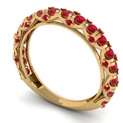 3.13 cttw Simulated Ruby Round Cut Yellow Gold Eternity Wedding Band