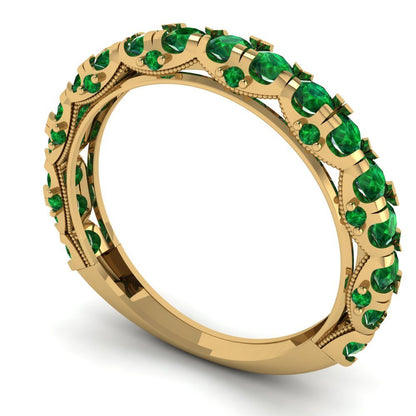 3.13 cttw Simulated Emerald Round Cut Yellow Gold Eternity Wedding Band