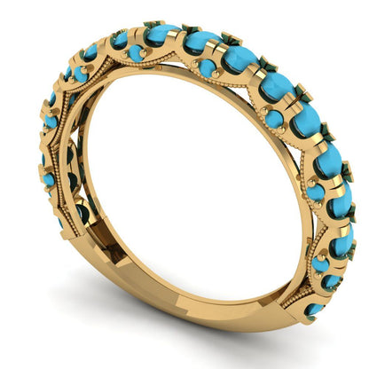 3.13 cttw Simulated Turquoise Round Cut Yellow Gold Eternity Wedding Band