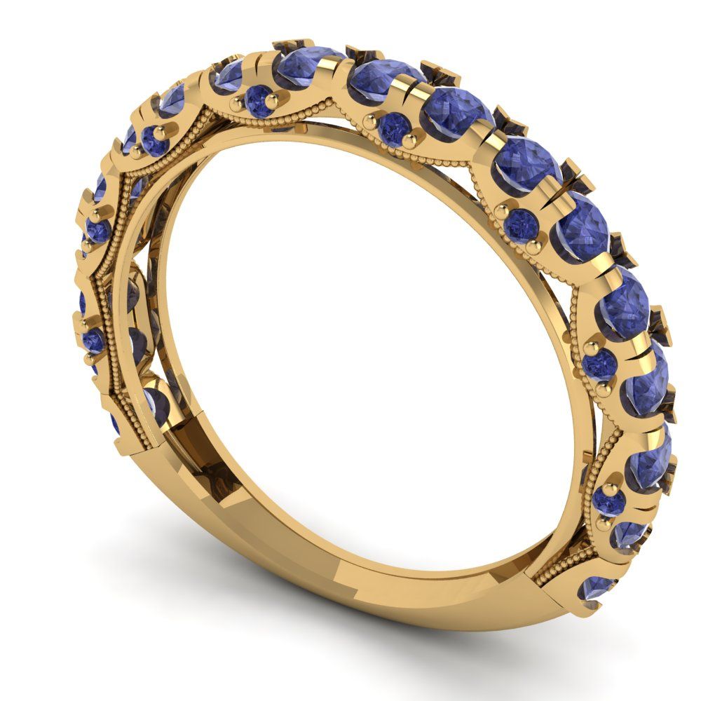 3.13 cttw Simulated Tanzanite Round Cut Yellow Gold Eternity Wedding Band