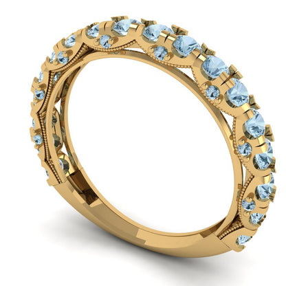 3.13 cttw Natural Sky Blue Topaz Round Cut Yellow Gold Eternity Wedding Band