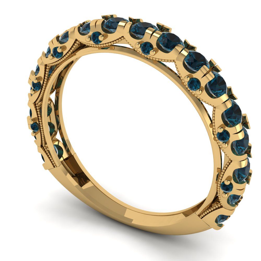 3.13 cttw Natural London Blue Topaz Round Cut Yellow Gold Eternity Wedding Band