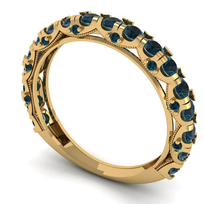 3.13 cttw Natural London Blue Topaz Round Cut Yellow Gold Eternity Wedding Band