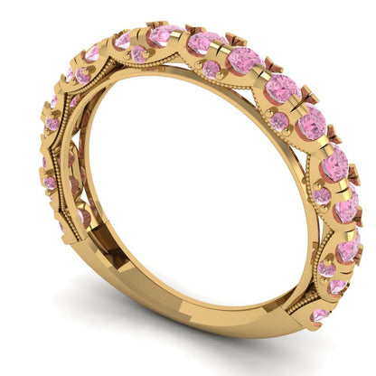 3.13 cttw Simulated Pink Diamond Round Cut Yellow Gold Eternity Wedding Band