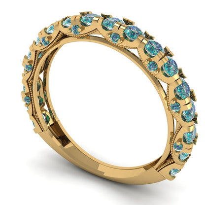 3.13 cttw Blue Moissanite Round Cut Yellow Gold Eternity Wedding Band
