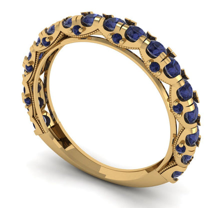 3.13 cttw Simulated Blue Sapphire Round Cut Yellow Gold Eternity Wedding Band