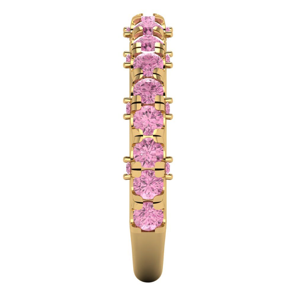 3.13 cttw Simulated Pink Diamond Round Cut Yellow Gold Eternity Wedding Band