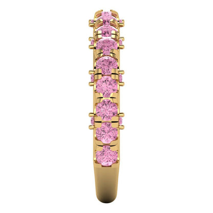 3.13 cttw Simulated Pink Diamond Round Cut Yellow Gold Eternity Wedding Band