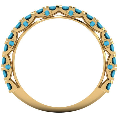 3.13 cttw Simulated Turquoise Round Cut Yellow Gold Eternity Wedding Band