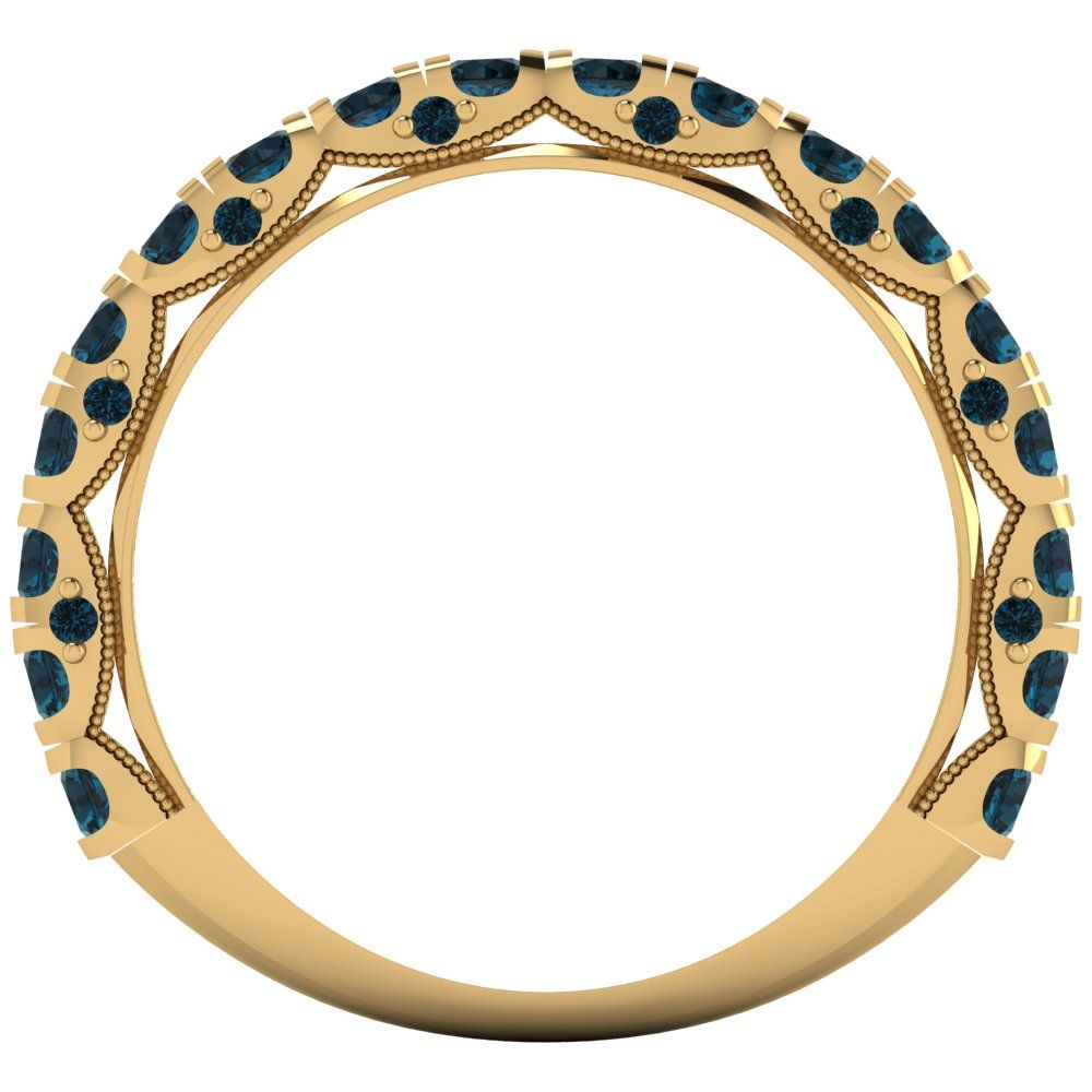 3.13 cttw Natural London Blue Topaz Round Cut Yellow Gold Eternity Wedding Band