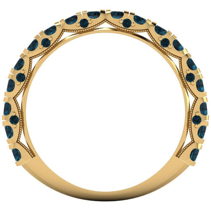 3.13 cttw Natural London Blue Topaz Round Cut Yellow Gold Eternity Wedding Band