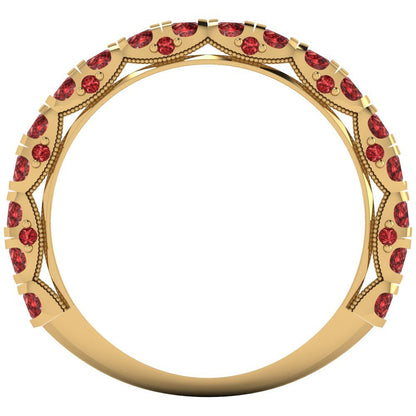 3.13 cttw Natural Garnet Round Cut Yellow Gold Eternity Wedding Band