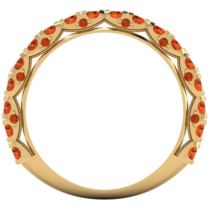 3.13 cttw Simulated Pink Tourmaline Round Cut Yellow Gold Eternity Wedding Band