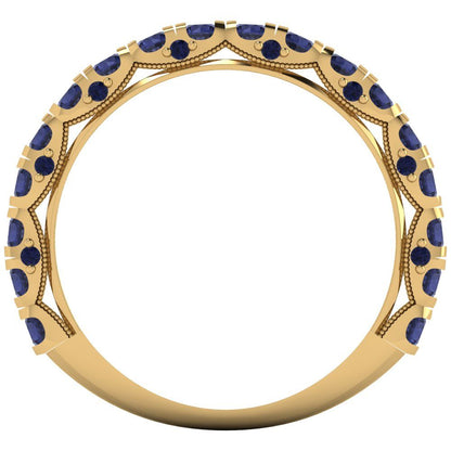 3.13 cttw Simulated Blue Sapphire Round Cut Yellow Gold Eternity Wedding Band
