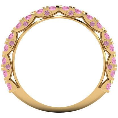 3.13 cttw Simulated Pink Diamond Round Cut Yellow Gold Eternity Wedding Band