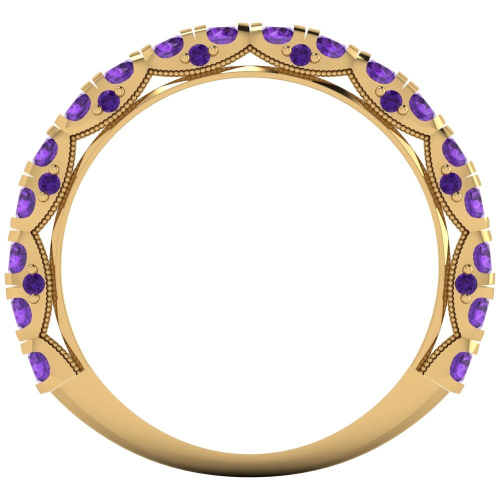 3.13 cttw Natural Amethyst Round Cut Yellow Gold Eternity Wedding Band