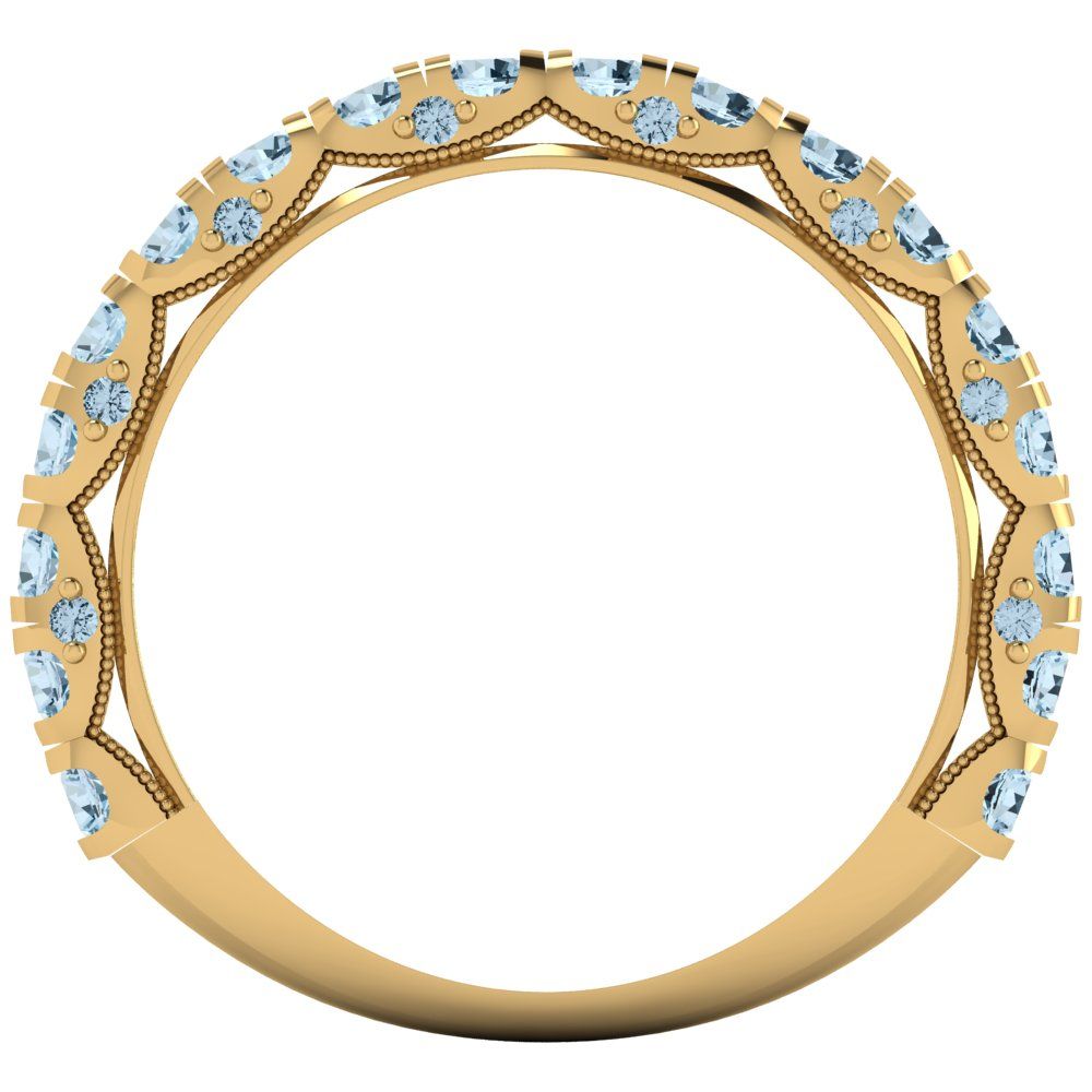 3.13 cttw Natural Swiss Blue Topaz Round Cut Yellow Gold Eternity Wedding Band