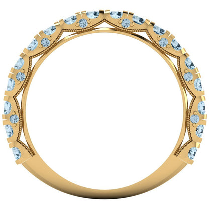 3.13 cttw Natural Swiss Blue Topaz Round Cut Yellow Gold Eternity Wedding Band