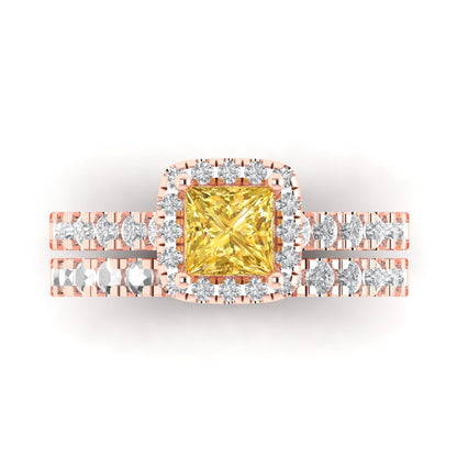 1.56 cttw Princess Cut Natural Citrine Bridal Set - Solid Rose Gold Engagement Ring & Wedding Band
