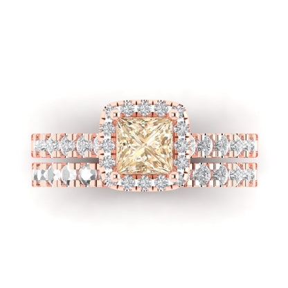 1.56 cttw Princess Cut Natural Morganite Bridal Set - Solid Rose Gold Engagement Ring & Wedding Band