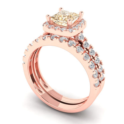 1.56 cttw Princess Cut Natural Morganite Bridal Set - Solid Rose Gold Engagement Ring & Wedding Band