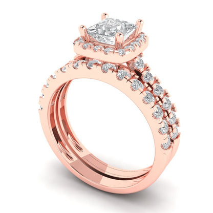 1.56 cttw Princess Cut White Sapphire Bridal Set - Solid Rose Gold Engagement Ring & Wedding Band