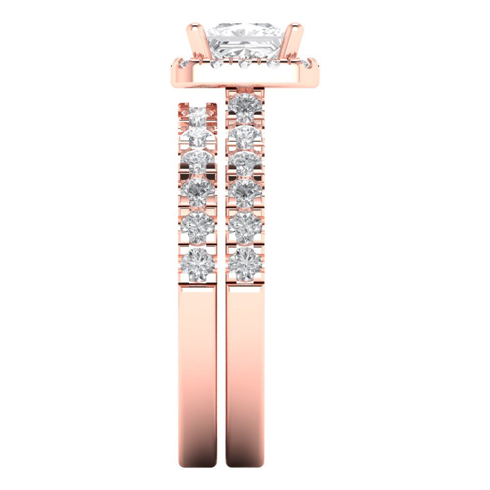 1.56 cttw Princess Cut Moissanite Bridal Set - Solid Rose Gold Engagement Ring & Wedding Band