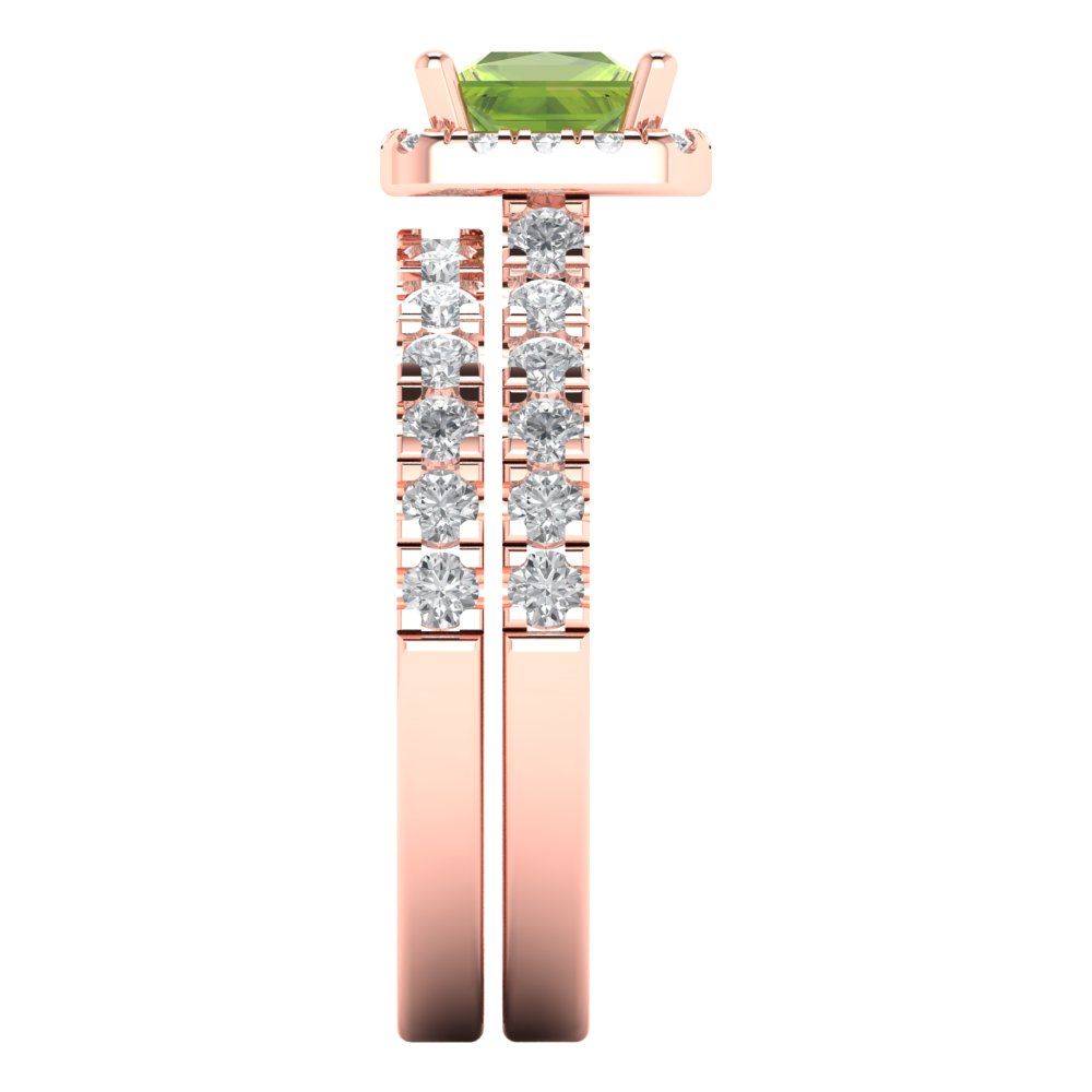 1.56 cttw Princess Cut Natural Peridot Bridal Set - Solid Rose Gold Engagement Ring & Wedding Band