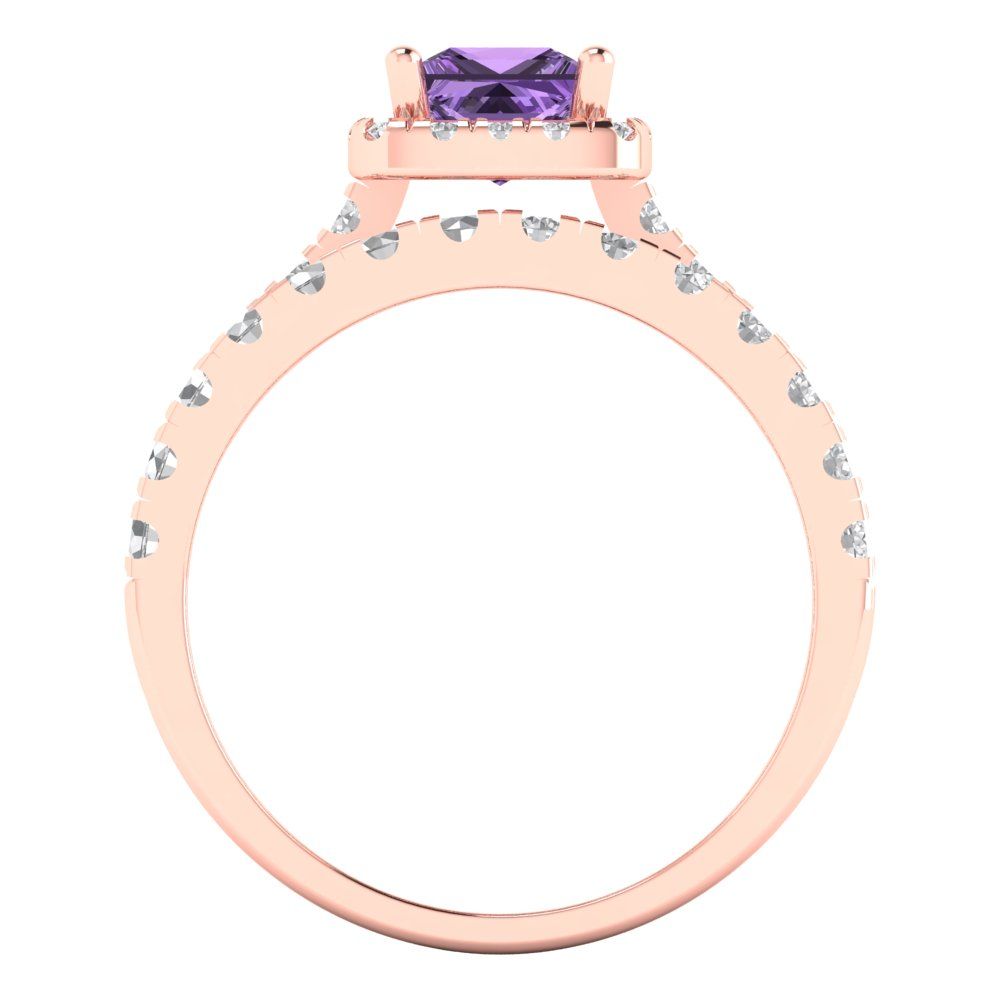 1.56 cttw Princess Cut Simulated Alexandrite Bridal Set - Solid Rose Gold Engagement Ring & Wedding Band
