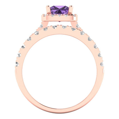 1.56 cttw Princess Cut Simulated Alexandrite Bridal Set - Solid Rose Gold Engagement Ring & Wedding Band