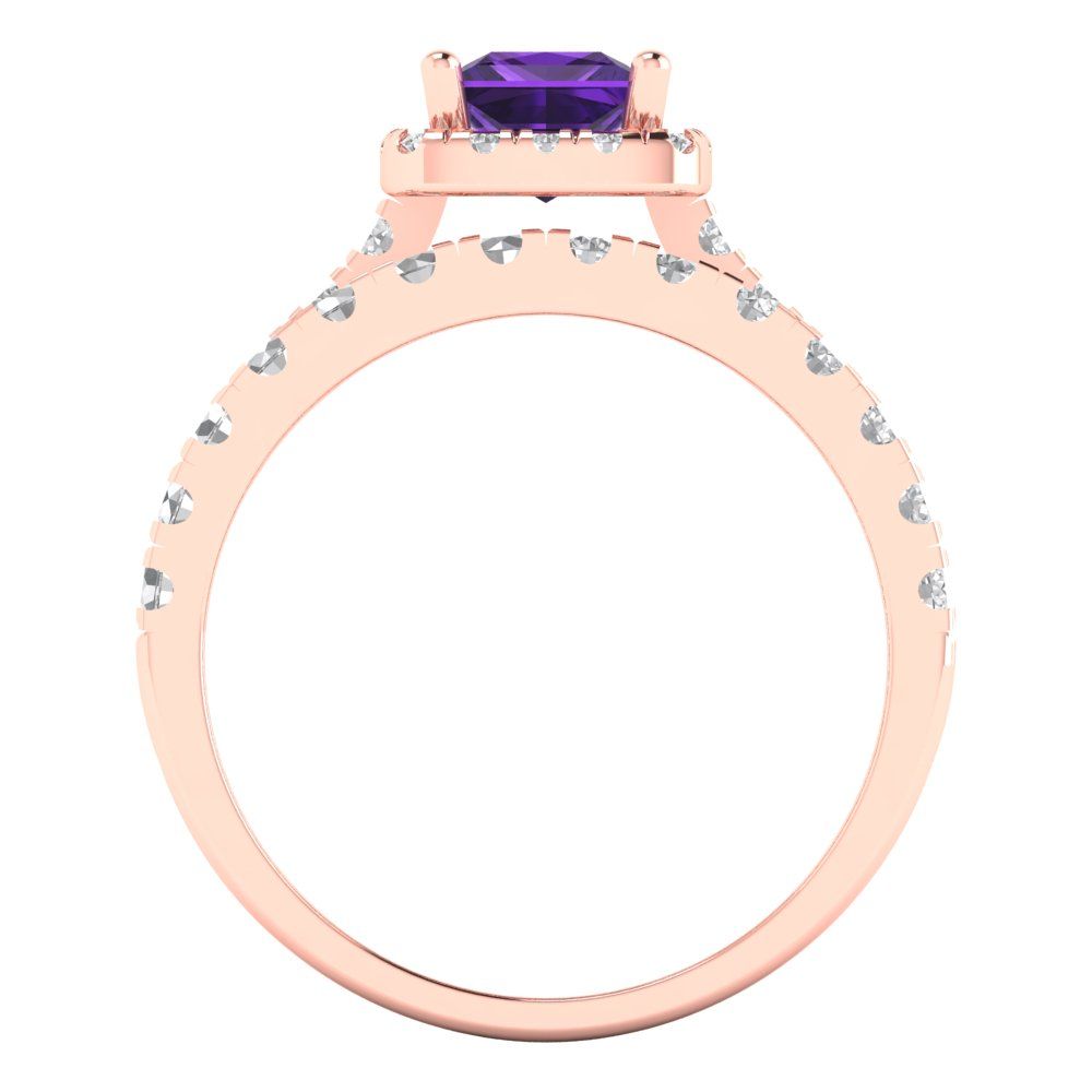 1.56 cttw Princess Cut Natural Amethyst Bridal Set - Solid Rose Gold Engagement Ring & Wedding Band