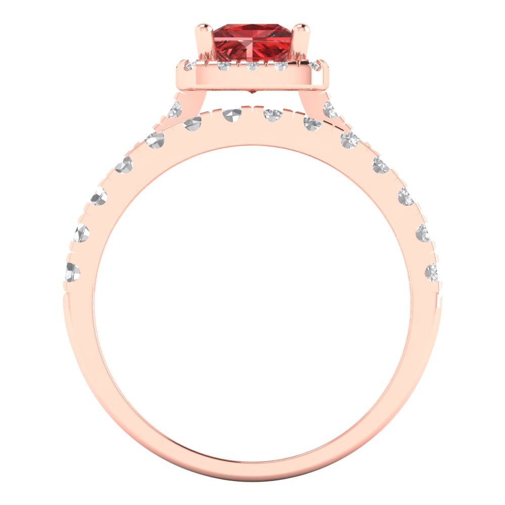 1.56 cttw Princess Cut Natural Garnet Bridal Set - Solid Rose Gold Engagement Ring & Wedding Band