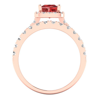 1.56 cttw Princess Cut Natural Garnet Bridal Set - Solid Rose Gold Engagement Ring & Wedding Band