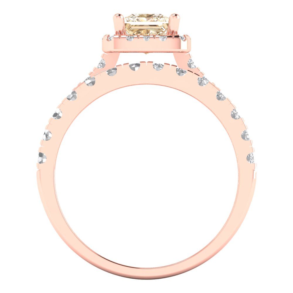 1.56 cttw Princess Cut Natural Morganite Bridal Set - Solid Rose Gold Engagement Ring & Wedding Band