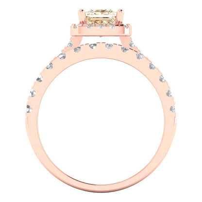 1.56 cttw Princess Cut Natural Morganite Bridal Set - Solid Rose Gold Engagement Ring & Wedding Band