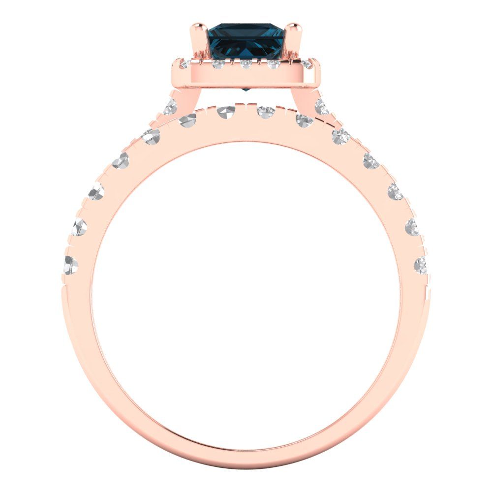 1.56 cttw Princess Cut Natural London Blue Topaz Bridal Set - Solid Rose Gold Engagement Ring & Wedding Band
