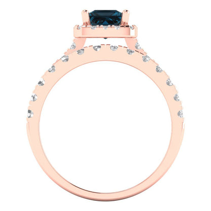 1.56 cttw Princess Cut Natural London Blue Topaz Bridal Set - Solid Rose Gold Engagement Ring & Wedding Band