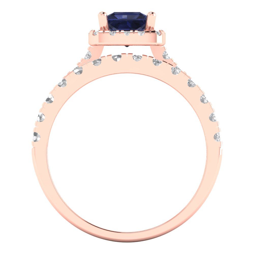 1.56 cttw Princess Cut Simulated Blue Sapphire Bridal Set - Solid Rose Gold Engagement Ring & Wedding Band